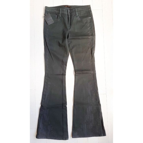 $295 GENETIC DENIM Fit & Flare Jeans THE LEAF SIBYL Embroidered Forest Green 27 - Picture 1 of 3